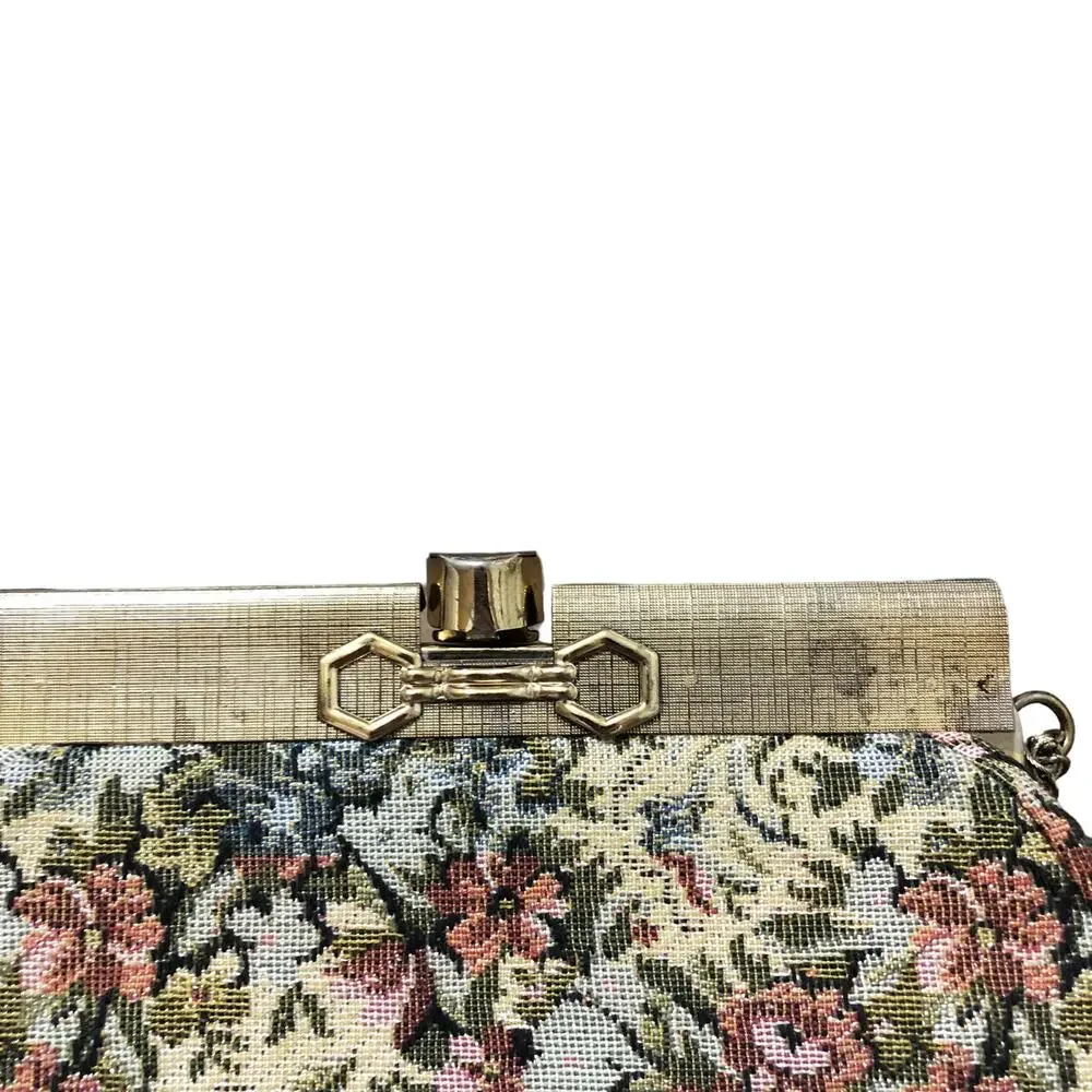 Vintage Wearwell Stitched Fabric Floral Gold Handbag Purse